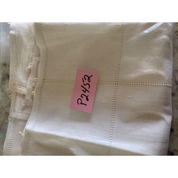 Handmade White Linen Table Runner With Delicate Hemstitching & Loop Accents - Picture 7 of 7